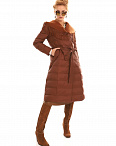 Пальто женское пуховое с поясом кофейное Sorrento