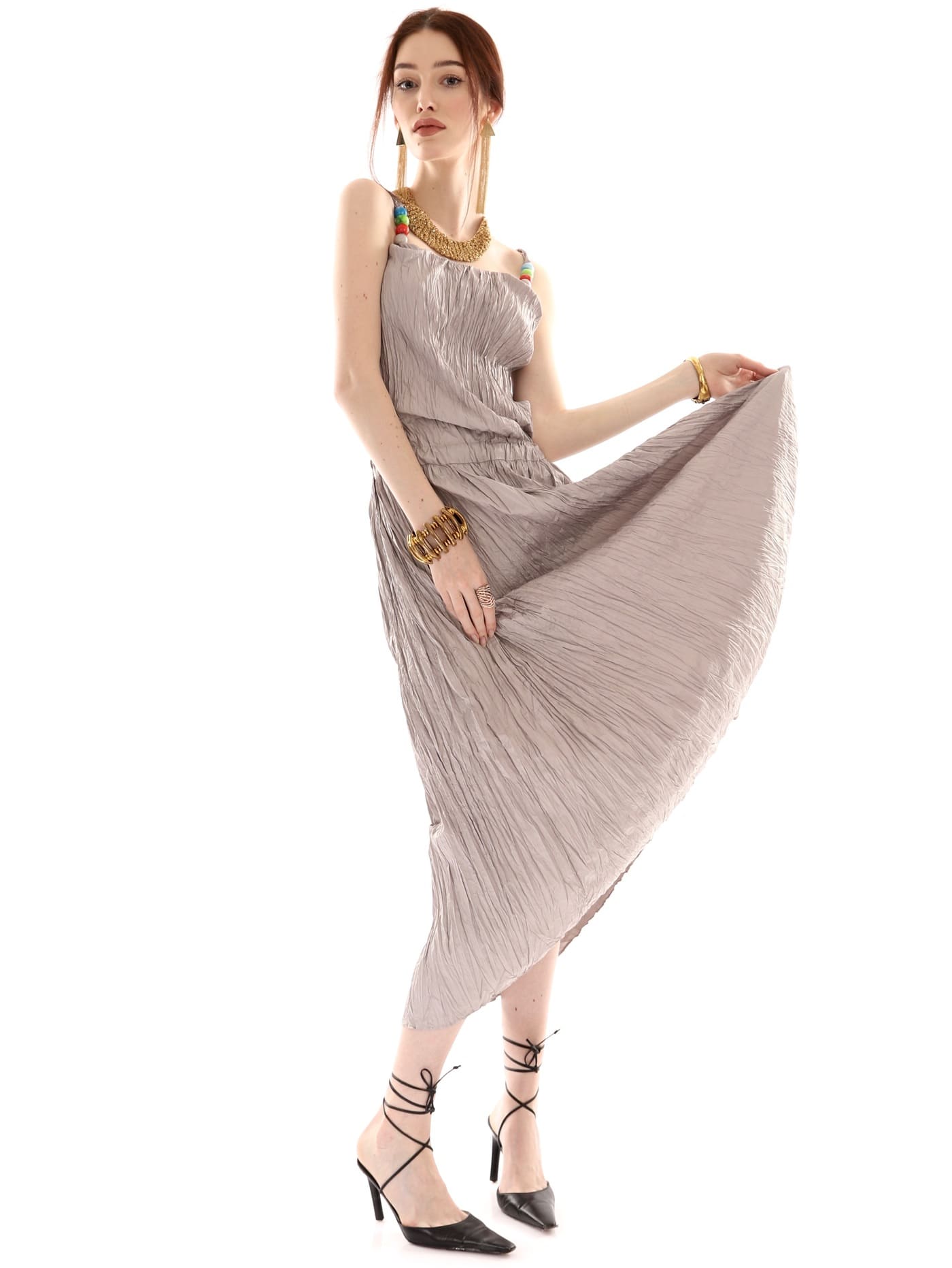 Платье крэш удлиненное серое Nicosai — фото 3