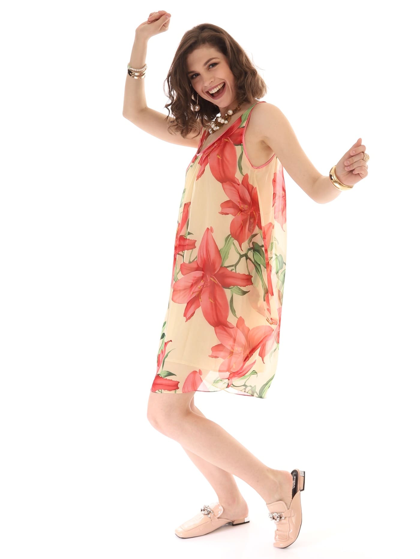 Платье шифоновое укороченное бежевое Benettia — фото 7