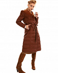 Пальто женское пуховое с поясом кофейное Sorrento