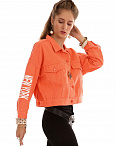 Куртка джинсовая с принтом ярко-оранжевая Benettia