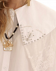 Блузка хлопоковая белая с ажуром на вороте Gela