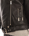 Куртка кожаная черная с белой надписью на спине Lauria