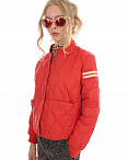 Куртка пуховая стеганая с полосками на рукаве красная Lauria
