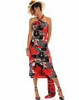 Платье удлиненное на завязках черно-красное Cosmio